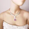 Collier boucles d'oreilles ensemble 2023 mode luxe dubaï rouge carré Zircon mariage Bracelet anneau bijoux Banquet Dressing