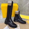 Autumn Winter Womens Socks Boots Soft Cowhide Sticked Elastic Lace Long Designer High Boot Leather Lady Letter Shoe Thick Soled Women Shoes Stor storlek 35-42 med låda