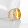 Bandringar akizoom 6mm rostfritt stål älskare par ringar vågmönster bröllopslöfte guld färg ring för kvinnor män engagemang smycken j230531