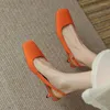 Sandaler 2023 Summer Women Square Toe Chunky Heel Shoes For Cover Slingback Handmade