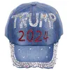 Chapeaux de fête Trump 2024 Diamonds Denim Sun Hat Casual Diamond Baseball Cap Athleisure Réglable Coton Drop Delivery Home Garden Fest Dhwpf