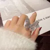 Band Ringen Luxe Glanzende Vlinder Verstelbare Opening Ring voor Vrouwen 2022 Trends Zirkoon Ring Fashion Party Hand Accessoires Sieraden Gift J230531