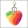 Autres fournitures de fête festive coeur arc-en-ciel porte-clés boules en peluche porte-clés pendentif décoratif pour femmes sac porte-clés accessoires Dhk3U