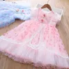 Flickans klänningar Girls Flower Dress 2023 Summer New Little Girl Super Fairy Sleeveless Mesh Princess Lorita Dress AA230531