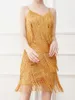 Повседневные платья Женские спагетти ремешок Sparkly Mini Dress Play без спины Bodycon Party Club с многослойными кисточками