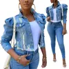 Women's Hoodies Sweatshirts Y2k Ripped Denim Jacket Casual Long Puff Sleeve Button Down Cropped Jean Coats for Fall 230616