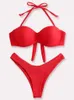 2023 Vrouwen Nieuwe Sexy Luipaard Rode Push Up G-string Broek Bikini Set Twee Zomer Strand Badmode P230530