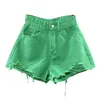 Womens Jeans Summer Style Wide Leg Pants Candy Color Ripped Denim Shorts Female High Waist Green Aline Women 230530