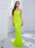 Casual Dresses Sexy Backless Lace Up Stretch Sequins Prom Dress Floor Length Square Neck Full Lining Sleeveless Evening Night Party