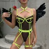 Sexig uppsättning jsy sexig underkläder kvinnor kropp underkläder halter öppen crotch bodysuit transparent spets teddy strumpor erotiska underkläder porr kommer t230531