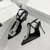 Pointed Toe Womens Sandals Summer 2023 Crystal Dress Pumps T-strap High Heels Wedding Shoes Ladies Gladiator Stiletto Big Size