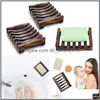 Soap Dishes 2 Styles Natural Wooden Bamboo Dish For Bath Shower Plate Bathroom Drop Delivery Home Garden Accessories Dhb1W
