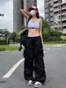 Calça feminina capris houzhou y2k paraquedas de pára -quedas hippie de rua superdimensionar bolsões de carga de cargo Harajuku Techwear Wide Pantalone Egirl Style 230530