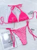 Swimwear 2023 Mujeres Triángulo envuelto Leopardo traje de baño 2 piezas LaceUp Bikini Hot Bikini Damas Sexy Halter Swimwear