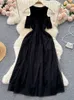 Robes Décontractées YoooMuoo Romantique Dentelle Patch Tricoté Une Pièce Femmes Mode D'été Noir Longue Robe De Soirée Esthétique Débardeur P230530