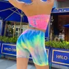 Tracksuits Sexy Tie Dye Printing 2PCS Set Tracksuit Women's Sleeveless Crop Top+Shorts Street Clothing Casual Yoga Fitness Sportswear P230531