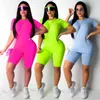 TRACKSUITS Fashion Women's Sports Fitness Gym Yoga Jogging Leisure Kort ärm Crew Neck Ultra Thin+High midjeshorts 2pcs/Set Sportwear P230531