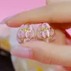 New Pink Flower Basket Earrings, Fashionable and Versatile, High Grade Earrings, Light Luxury and Small Crowd Design, Cat Eye Stone Earrings, Female