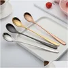Spoons 304 Stainless Steel Ice Cream Spoon Food Grade Safety Party Dessert Drinking Coffee Teaspoon Long Handle Cold Drink Scoop Dro Dhhkt