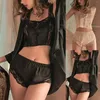 Women's Sleepwear Women Strap Satin Trim Sets Nightwear Pajama Lace Pin Up Lingerie Padded Print Sleeve