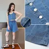 Set di abbigliamento Abiti estivi per ragazze Abiti Moda Denim Crop Top e Pantaloncini a gamba larga Bambini Outdoor 2 pezzi Cotone Comodo per bambini