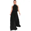 Ethnic Clothing African Pleated Dress Women Lace Up Halter Backless Robe Summer Solid Elegant Sexy Dashiki Long Party Vestidos