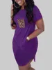 Основные повседневные платья LW Plus Размер повседневное платье O-образное леопардовое карманное фиолетовое платье колено платья летние короткие рукавы повседневная женская одежда