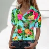 Women's Blouses Women Funky Hawaiian Shirts Blouse Frontpocket Leaves Flowers Pineapple Print Female V-Neck Tops Beach Ladies Camisetas