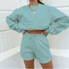 TRACKSUITS 2021 Fashion 2-Piece Sports Casual Women's Long Sleeve Letter Tryckt Pull-Off Sweatshirt Top+Shorts Street Clothing Autumn Set P230531