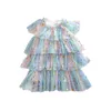 Abiti da ragazza 2-8T Toddler Kids Girls Color Dress Rainbow Star Print Mesh Pullover Dress Summer Sleeveless Layered Princess Cake Dress AA230531