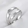 Band Rings New Silver Plated Couple Ring For Lovers Forever Endless Love Heart Zircon Ring Adjustable Open Ring Wedding Engagement Jewelry J230531