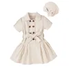 Abiti da ragazza bambino Toddler Kid Girl Dress Casual Button Belt Abiti per ragazze Cappello Abbigliamento estivo per bambini