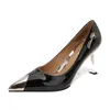 Black Women Pumps Strange High Heels Metal Pointed To Patent Leather Stiletto Designer Party Dress Shoes Ladies Wedges