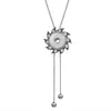 Pendant Necklaces Fashion Elegant Crystal Rhinestone Flower Buttons Snap Necklace Adjustable 70cm Fit 18mm Jewelry Wholesale