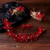 Hair Clips TUANMING Trendy Jewelry Handmade Red Pearl SetsCharm Comb Headbands For Women Yarn Accessories Wholesale