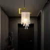 Ljuskronor ledde hängslampa sovrummet säng ljuskrona modern minimalistisk alla kopparljus lyxlinje en enda huvudbakgrund väggkristall