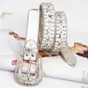 New trendy fashion designer casual chic stylish belt sparkling diamond rhinestone bling crocodile leather belt for woman adjustable pin buckle 110cm 33 inch 3.6 ft