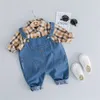 Nouveau costume d'été pour enfants vêtements pour bébés/enfants en bas âge chemise à manches courtes en coton enfants Gentleman Plaid Strap Shorts enfant en bas âge