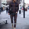 Herrspårsugnar Europa och America Tracksuit Set 3D Plaid tryckt avslappnade långa ärmar tshirts byxor kostym kläder jogging byxor 230531