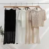 Two Piece Dress Summer Tracksuit Women Two Piece Set Skirt and Top Knitted Long Maxi Skirt 2 Piece Set Black White Matching Women Dress Sets 230530