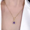 18. K Yellow Purple Crystal Droplet Pendant Necklace Women's New Style Charm Pendant Birthday Gift