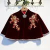 Scarves Women's Spring Autumn Vintage Embroidery Wine Red Velvet Pashmina Female Winter Shawl Cloak Lace Collar R1341