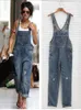 Jeans pour femmes Long Denim Jumpsuit Casual Women's Fashion LaceLoose Salopette Plus Size