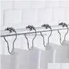 Curtain Poles Home Bathroom Accessories 12Pcs Practical Hooks Stainless Steel Bath Rollerball Shower Glide Rings Dh0909 Drop Deliver Dhp0T