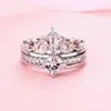 Band Rings Romantic Princess Rings for Women Classic 2 In 1 Justerbar Crown Anillos för alla hjärtans dag gåva Bröllopsmycken Tillbehör J230531