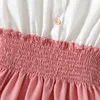 Robes pour fille Kid Girl Button Design Smocked Splice Ruffled Flutter-sleeve Dress AA230531