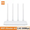 Roteadores originais xiaomi mi wifi roteador 4c controle de aplicativo roteador 64 RAM 802.11 b/g/n 2,4g 300Mbps 4 roteadores de antenas de antenas Extrender