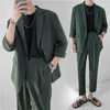 Mäns kostymer Summer Suit Men Slim Fashion Social Mens Dress Korean Casual Jacket/Pants Two-Piece Set Office Formal M-2XL