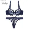 Briefs Panties Varsbaby 2pcs Women Sexy Ultra-Thin Breathable Floral Lingerie Sets Bras+Thongs L230518