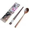Chopsticks Portable Travel Tableware Set Japanese Korean Chinese Vintage Wooden Spoon 2pcs Kitchen Dinnerware